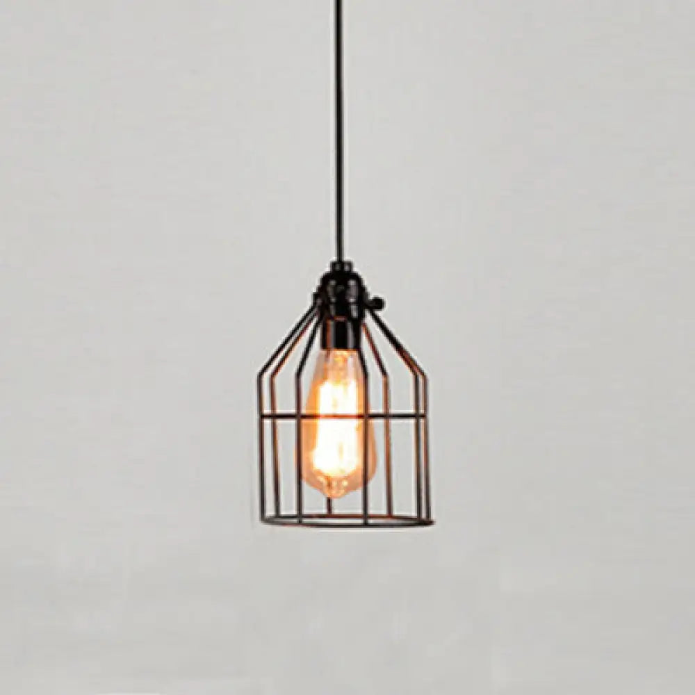 Black Metal Birdcage Pendant Light For Lodge-Style Kitchens With Cord