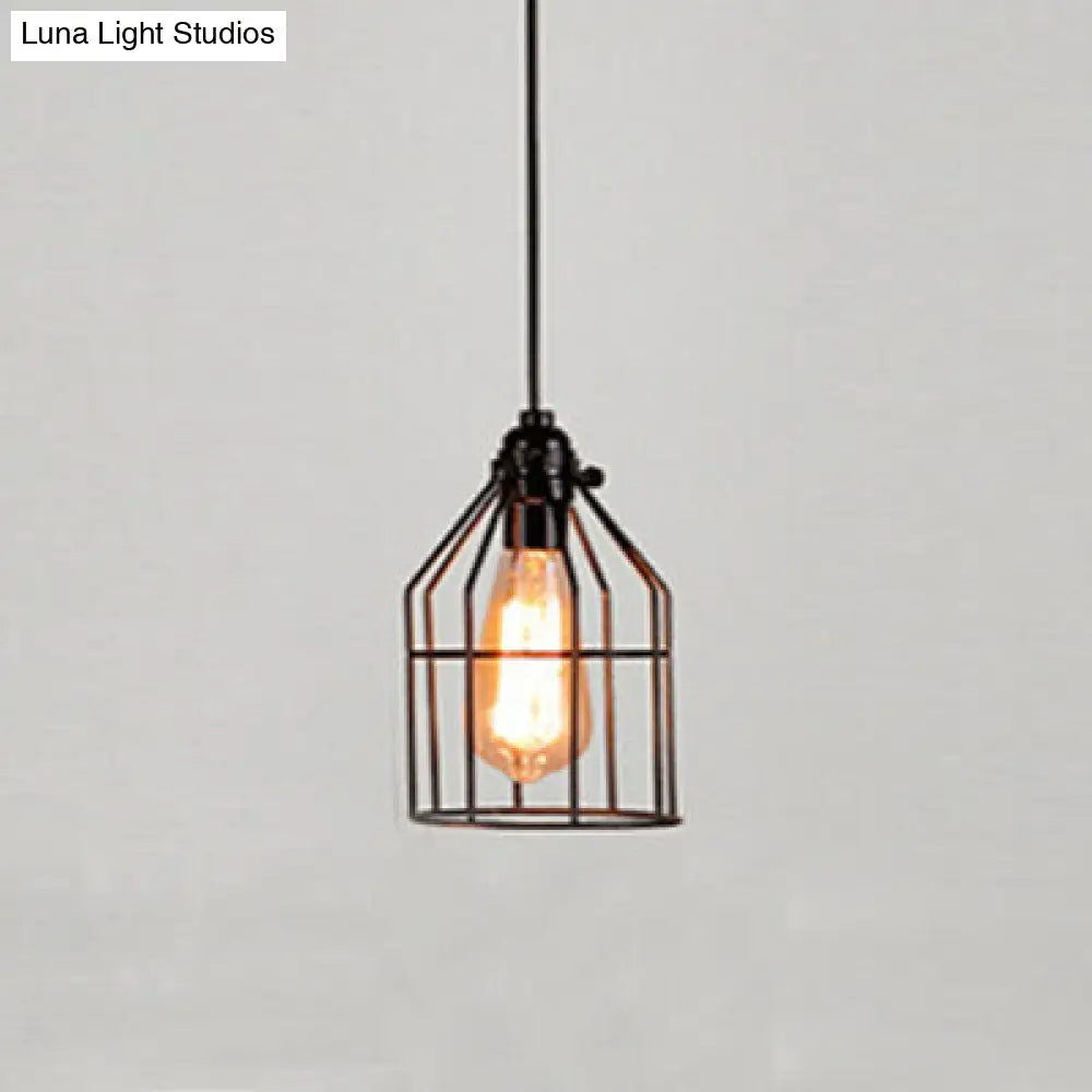 Lodge Style Black Metal Birdcage Pendant Light For Kitchen With Hanging Cord