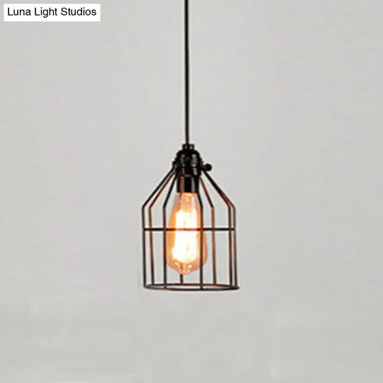 Lodge Style Black Metal Birdcage Pendant Light For Kitchen With Hanging Cord
