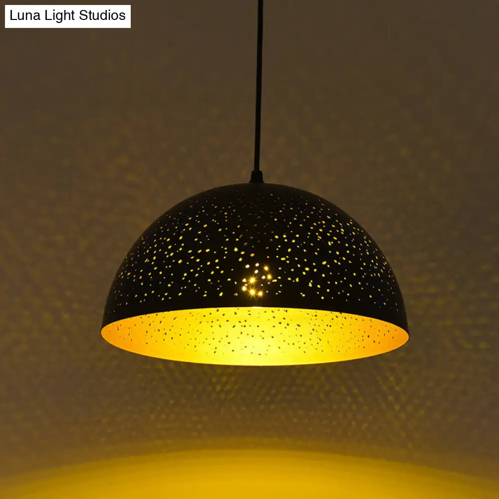 Black Metal Bowl Pendant Light - Industrial Coffee Shop Hanging Lighting Fixture