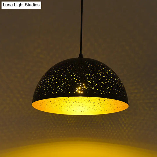 Black Metal Bowl Pendant Light - Industrial Coffee Shop Hanging Lighting Fixture
