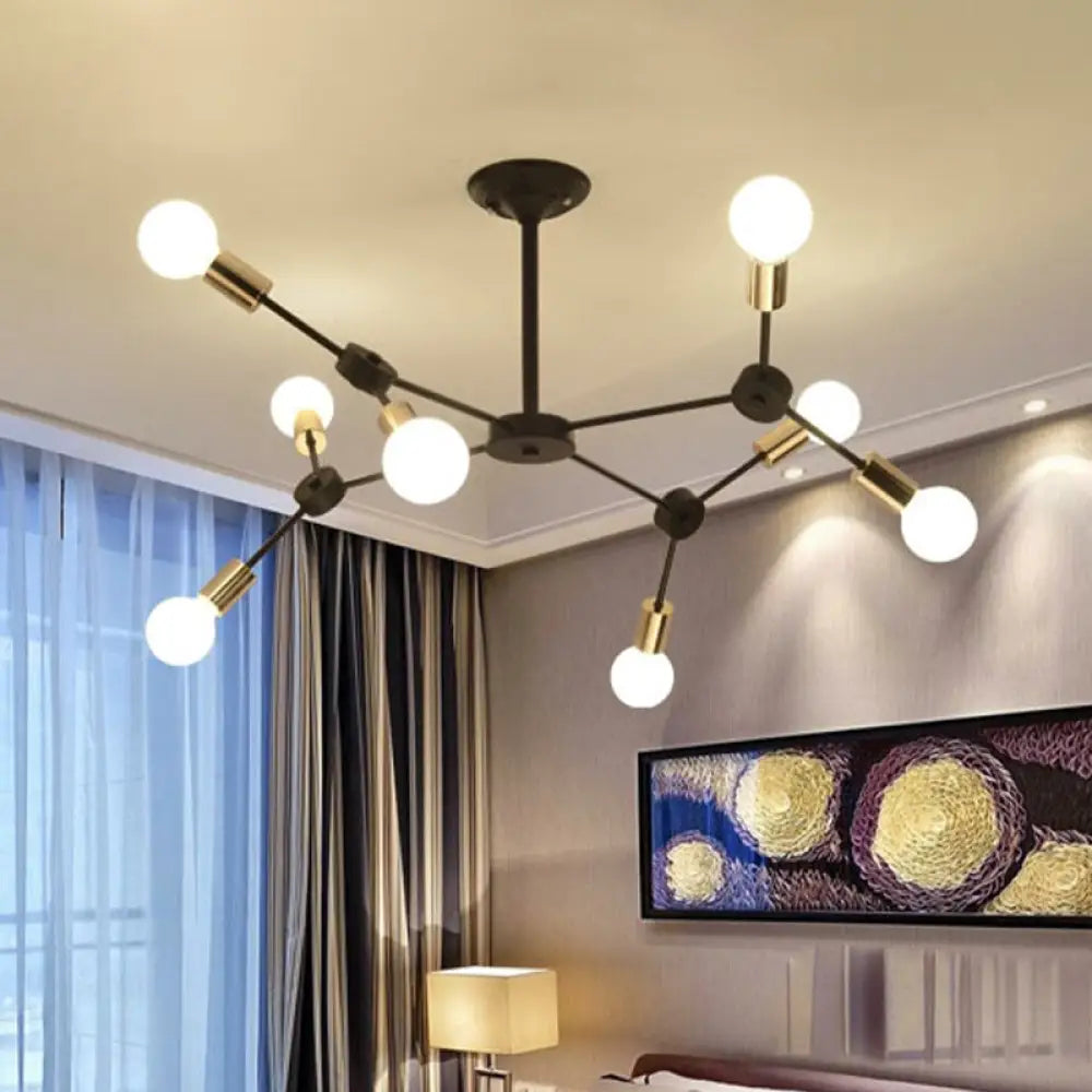 Black Metal Branch Chandelier Pendant Light - Contemporary 8-Light Ceiling Fixture For Bedroom