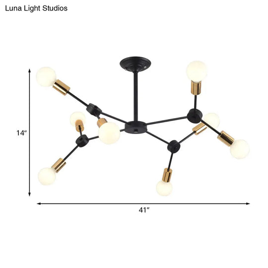 Contemporary 8-Light Metal Branch Chandelier Pendant For Bedroom Ceiling - Black