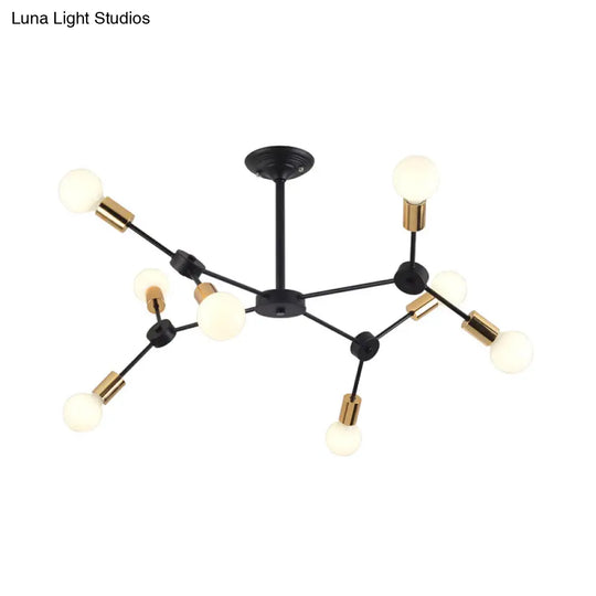 Black Metal Branch Chandelier Pendant Light - Contemporary 8-Light Ceiling Fixture For Bedroom