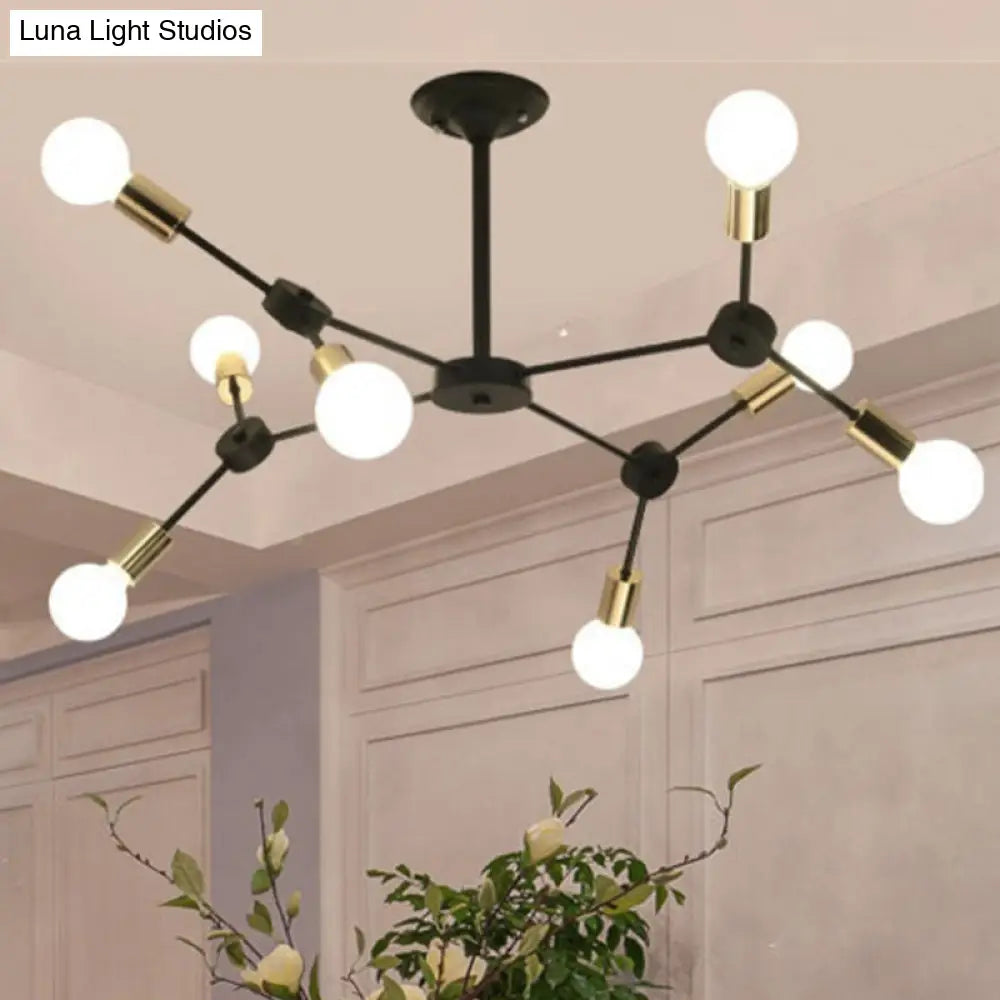 Black Metal Branch Chandelier Pendant Light - Contemporary 8-Light Ceiling Fixture For Bedroom