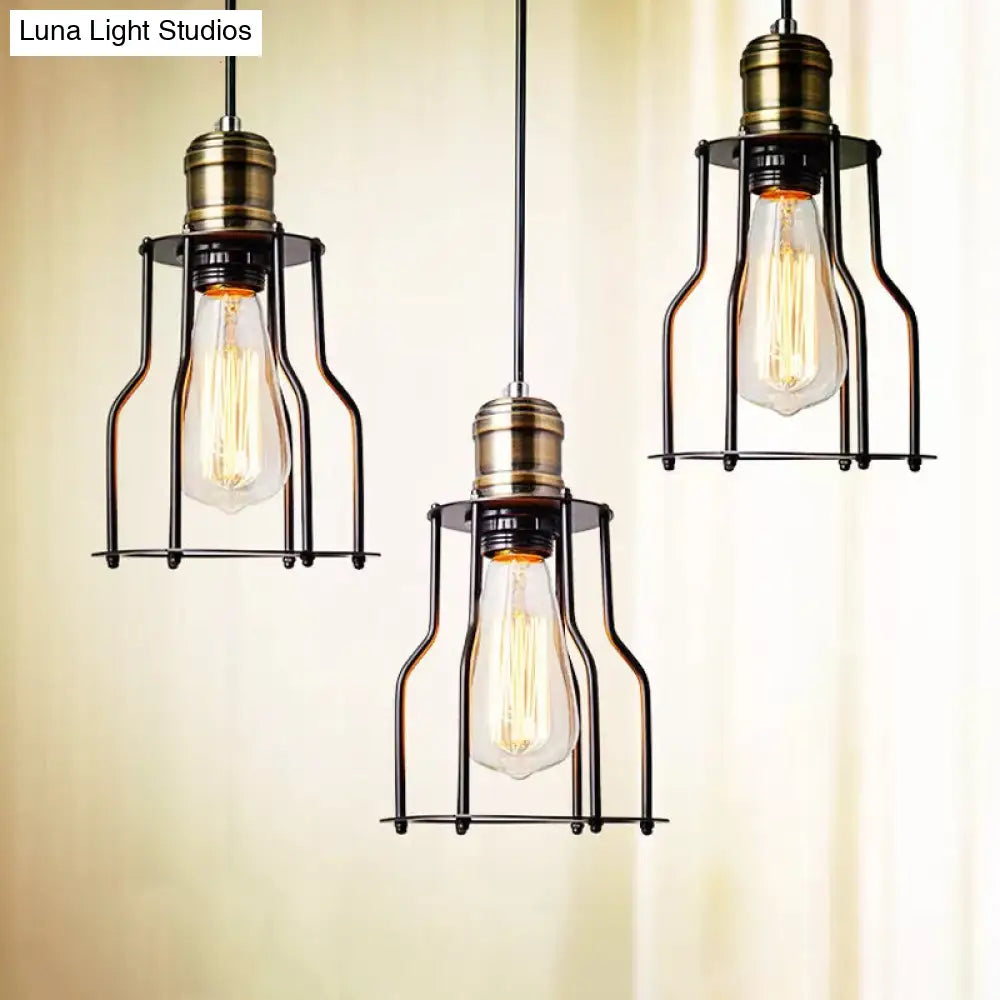 Black Caged Metal Pendant Light With Single Bulb Suspension For Warehouse