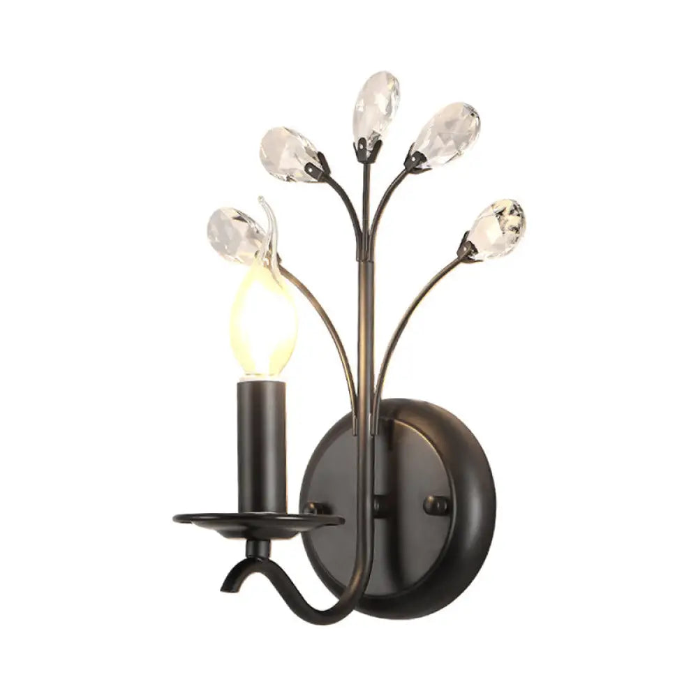 Black Metal Candelabra Wall Sconce With Crystal Accent And 1 Bulb / D