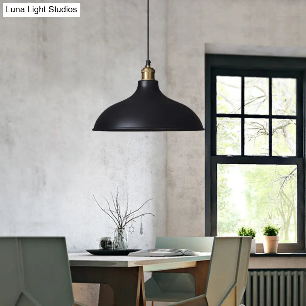 Black Domed Shade Metal Ceiling Pendant With Loft Style - 1 Light Dining Table Fixture