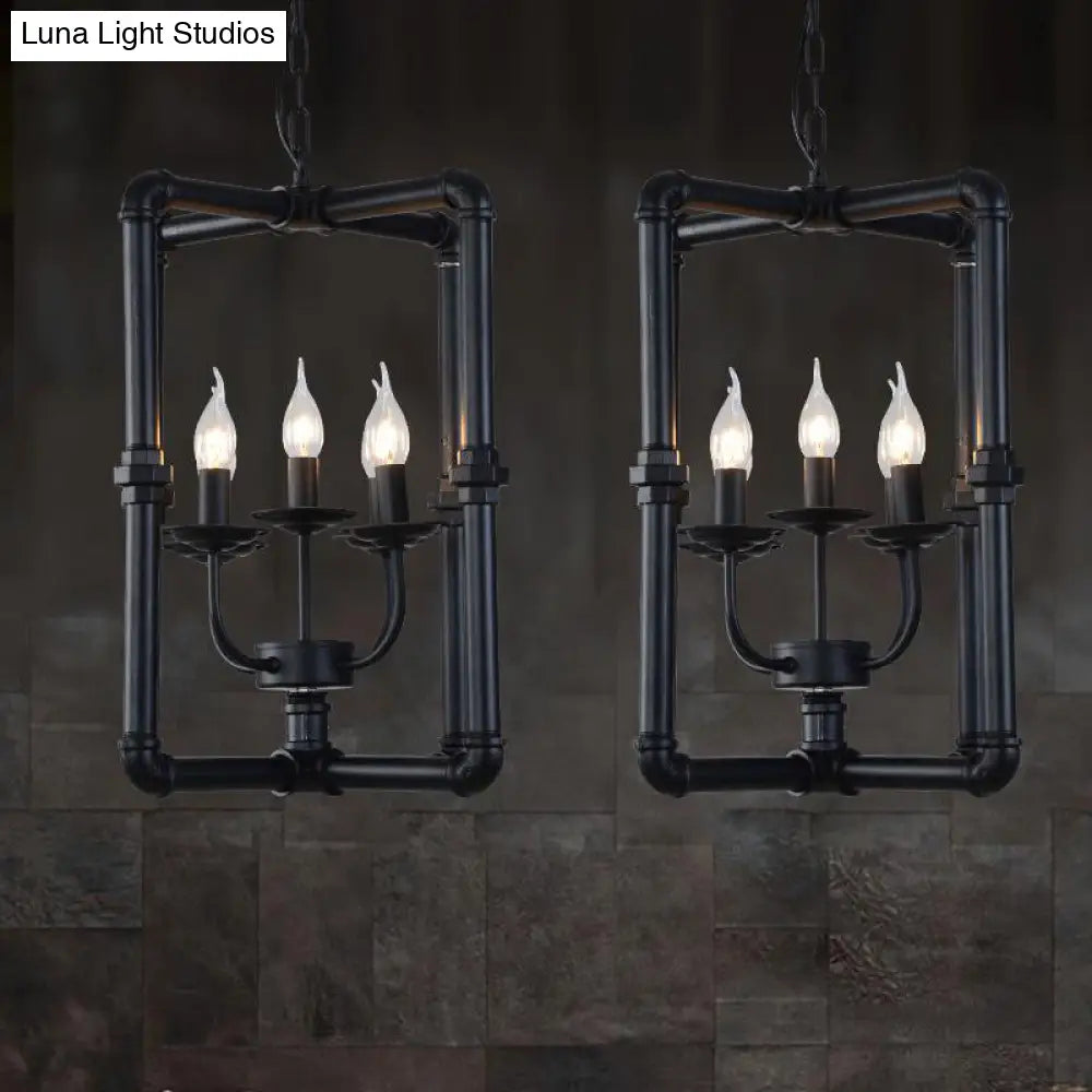 Black Metal Chandelier Hanging Lamp Kit - 5-Light Candlestick Fixture For Restaurants & Warehouses