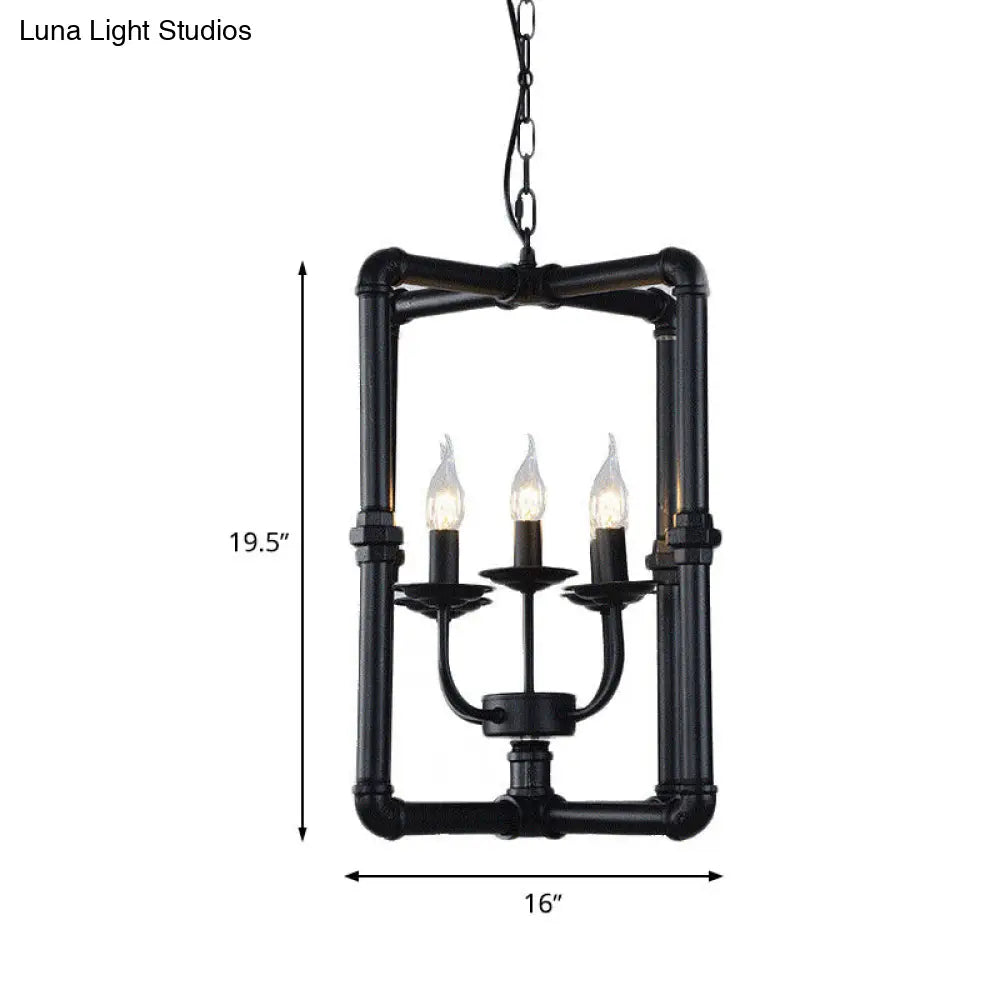 Black Metal Chandelier Hanging Lamp Kit - 5-Light Candlestick Fixture For Restaurants & Warehouses