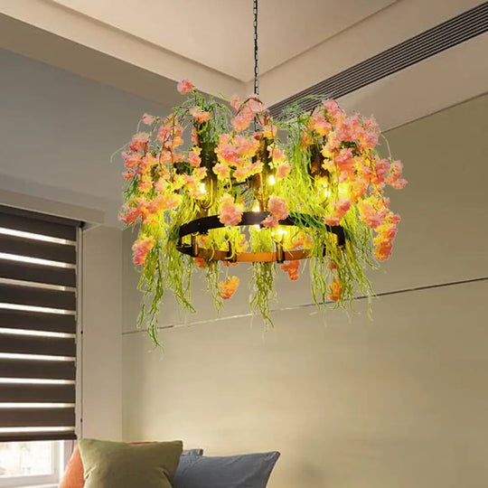 Black Metal Chandelier - Retro Led Flower Pendant Light Fixture (10 Lights) Ideal For Restaurants