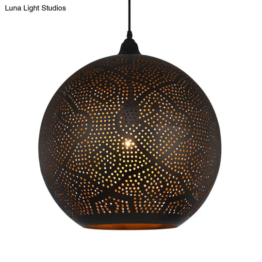 Black Metal Decorative Pendant Ceiling Lamp - Stylish Spherical Design With 1 Bulb