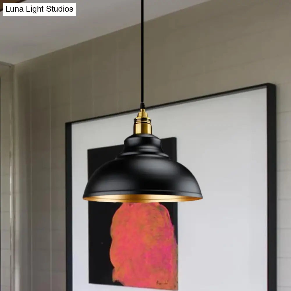 Loft Style Metal Pendant Light - Domed Ceiling Lamp In Black (11.5/14/16 Dia) 1 Head Over Table