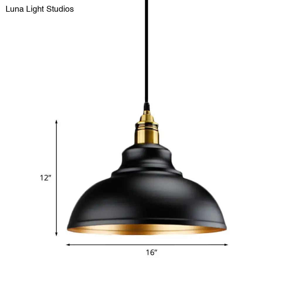 Loft Style Metal Pendant Light - Domed Ceiling Lamp In Black (11.5/14/16 Dia) 1 Head Over Table