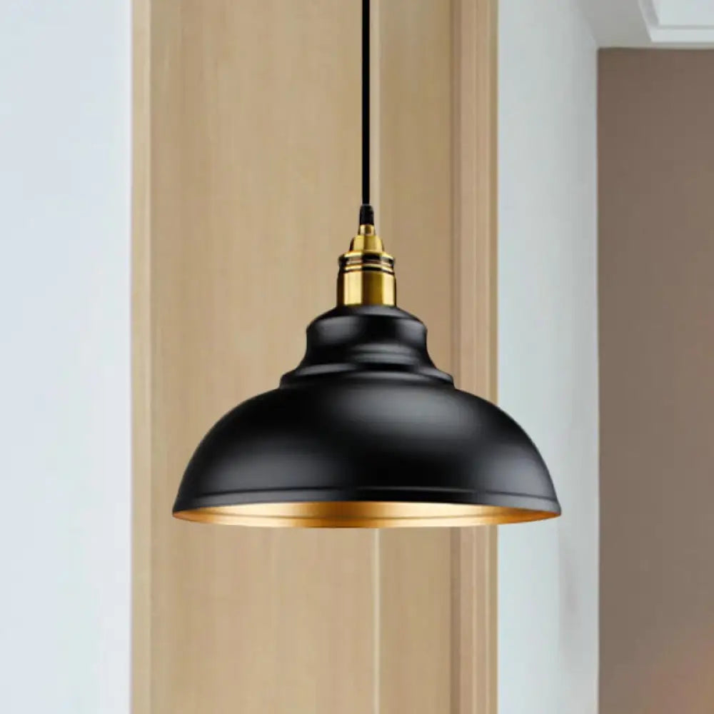 Black Metal Domed Pendant Light - Loft Style 11.5’/14’/16’ Dia Ideal For Table / 11.5’