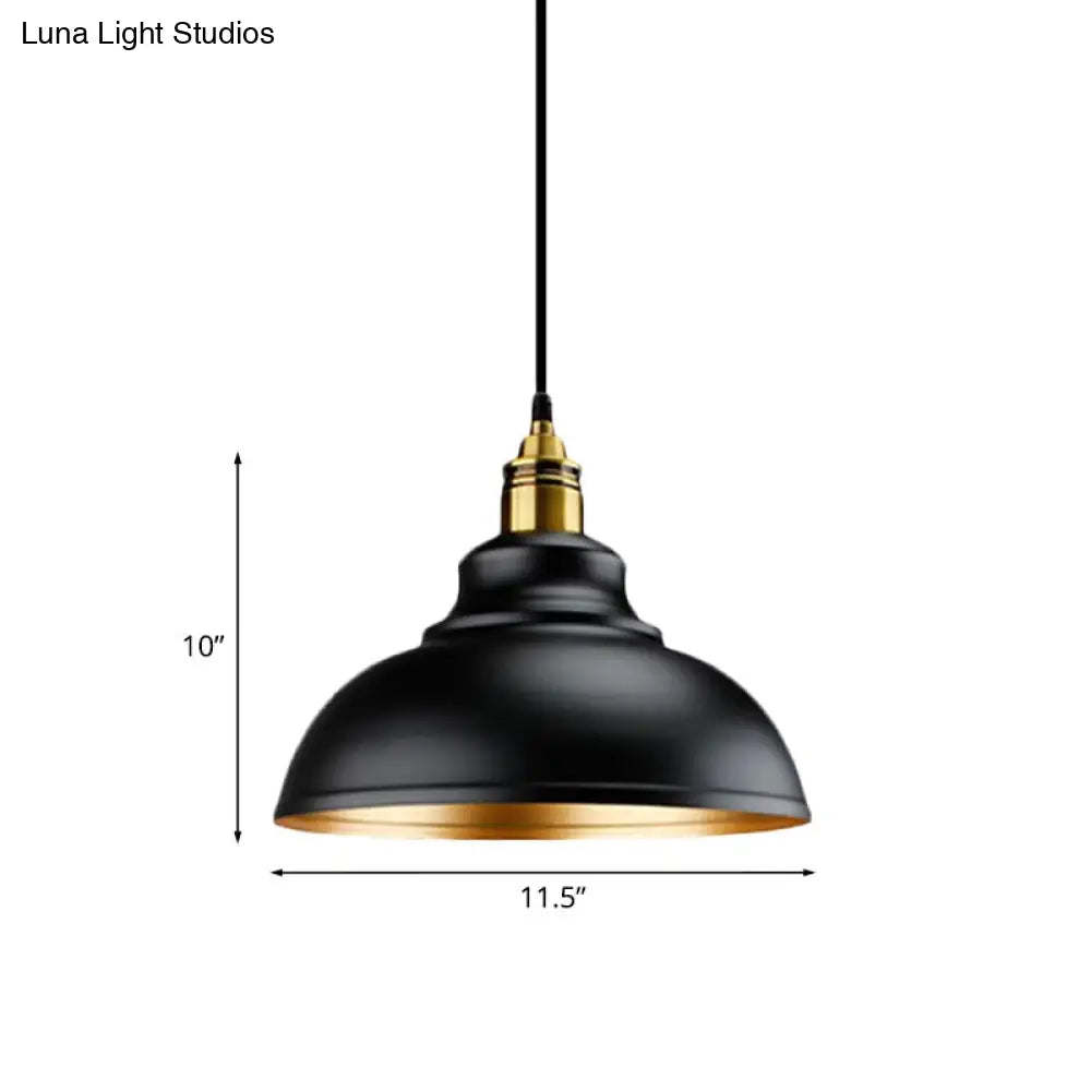 Black Metal Domed Pendant Light - Loft Style 11.5’/14’/16’ Dia Ideal For Table