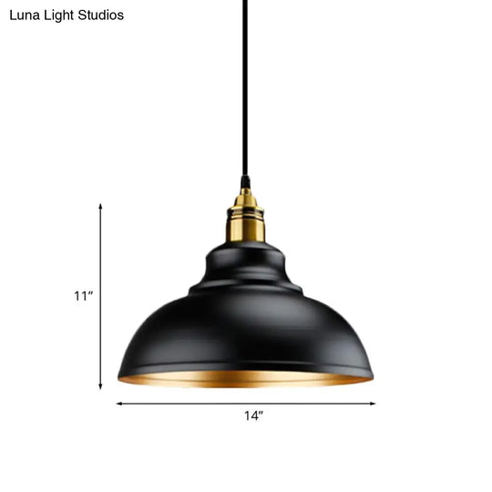 Black Metal Domed Pendant Light - Loft Style 11.5’/14’/16’ Dia Ideal For Table