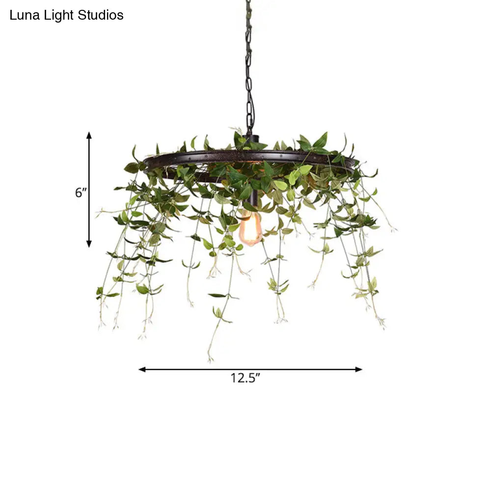 Black Metal Farmhouse Hanging Lamp Kit - 12.5/15 W 1-Head Pendant Light With Plant Deco For