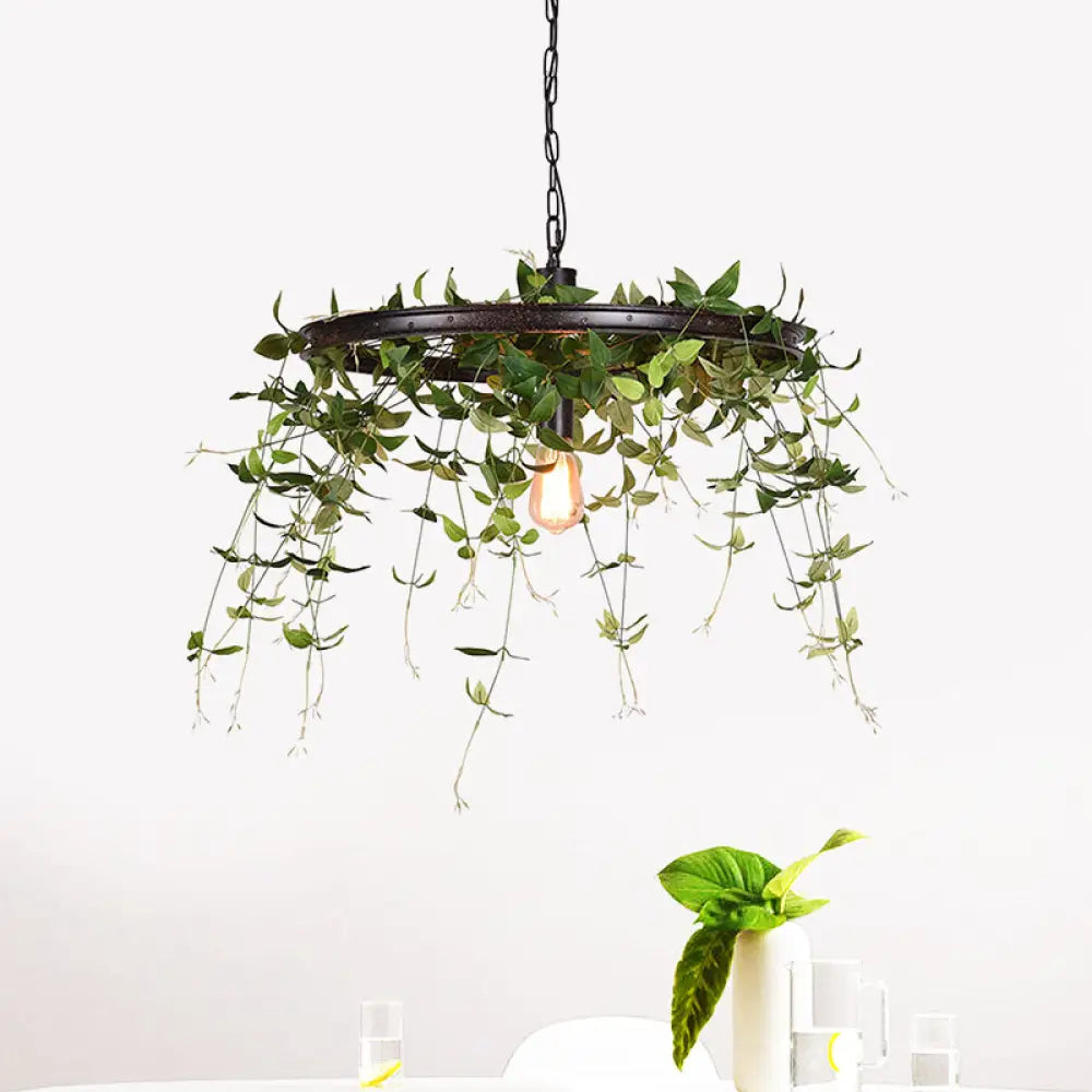 Black Metal Farmhouse Hanging Lamp Kit - 12.5/15 W 1-Head Pendant Light With Plant Deco For