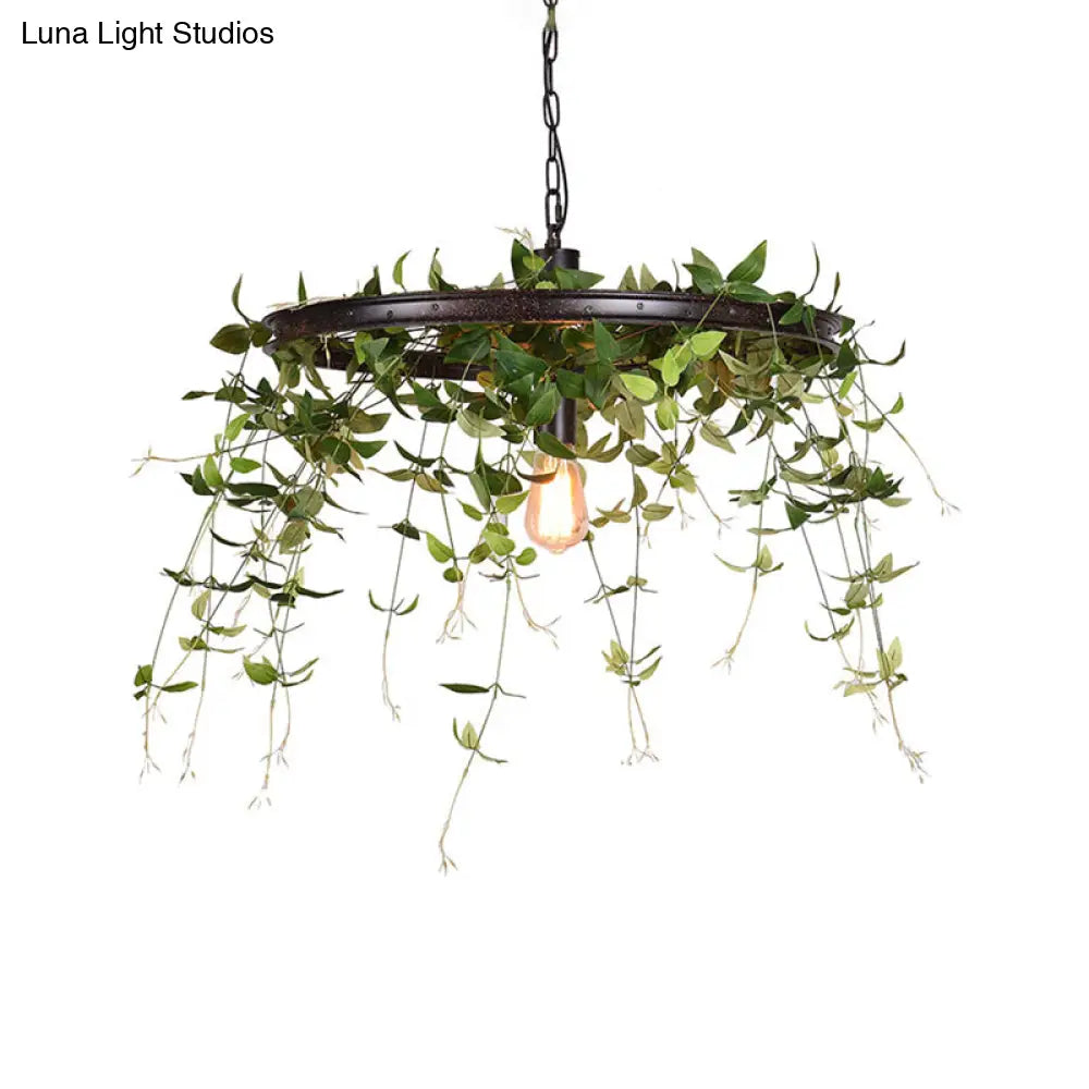 Black Metal Farmhouse Hanging Lamp Kit - 12.5/15 W 1-Head Pendant Light With Plant Deco For