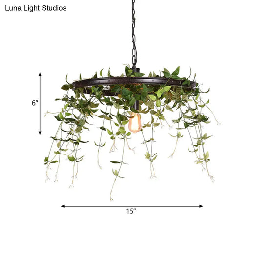 Black Metal Farmhouse Hanging Lamp Kit - 12.5/15 W 1-Head Pendant Light With Plant Deco For