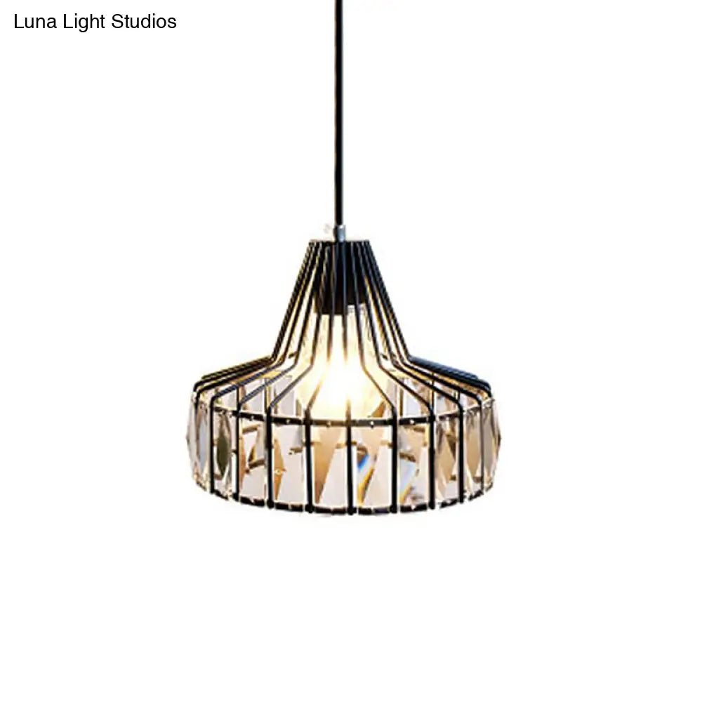 Modern Crystal Pendant Light With Black Metal Frame - Ideal For Dining Room Ceiling / 10