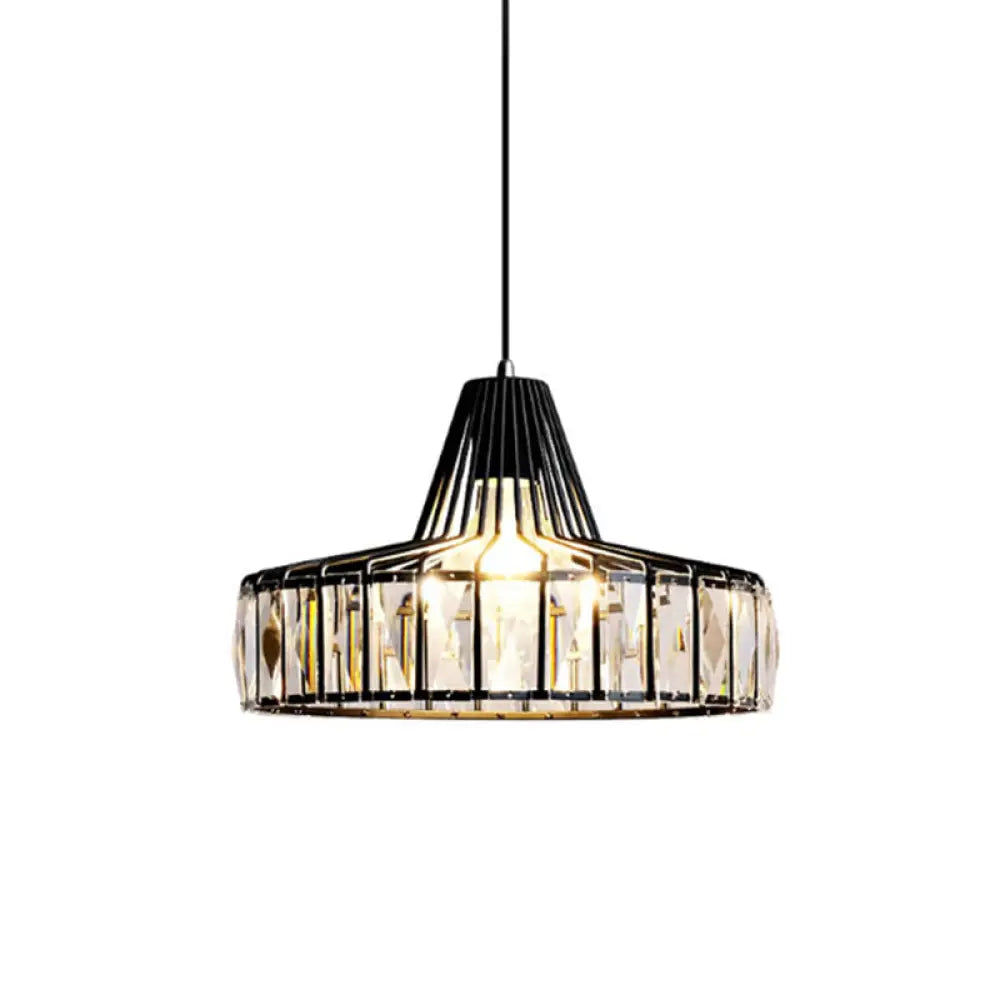 Black Metal Frame Crystal Pendant Light For Dining Room - Modern Ceiling Hanging Fixture / 12.5’