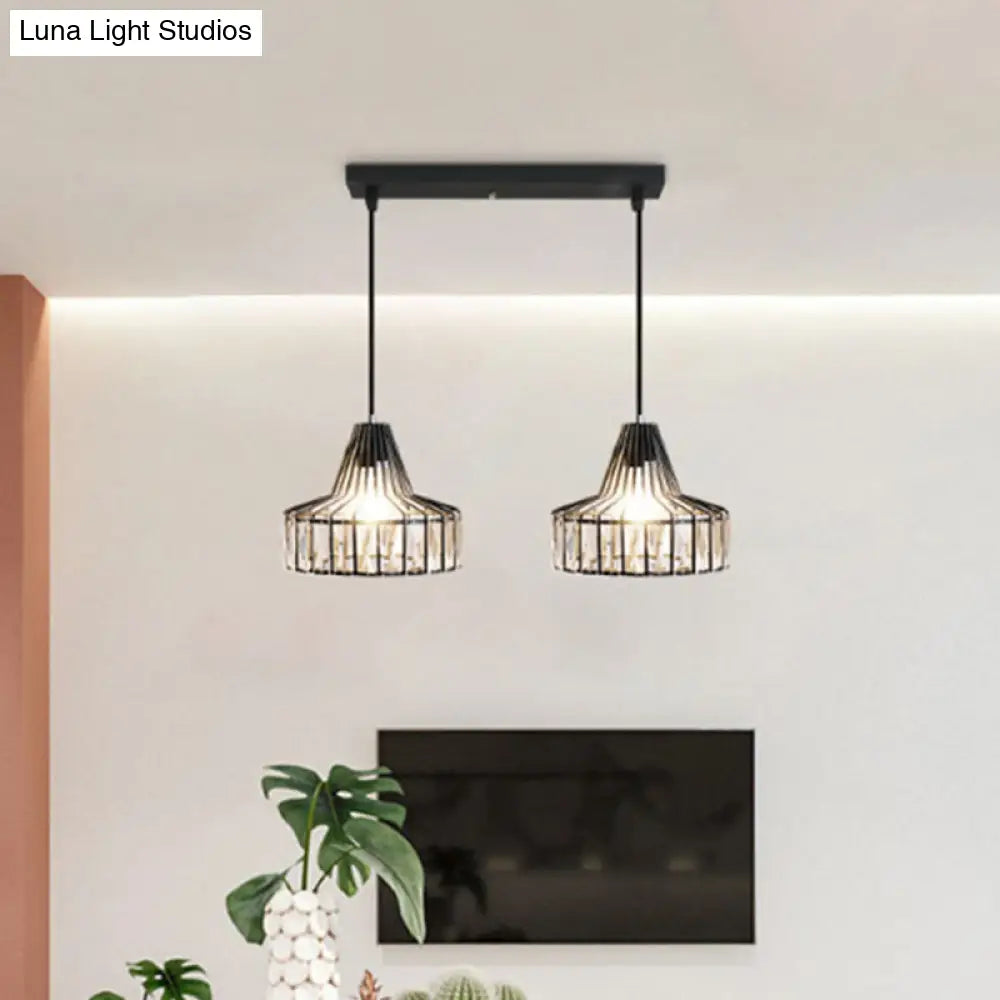 Black Metal Frame Crystal Pendant Light For Dining Room - Modern Ceiling Hanging Fixture