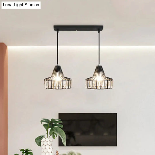 Modern Crystal Pendant Light With Black Metal Frame - Ideal For Dining Room Ceiling