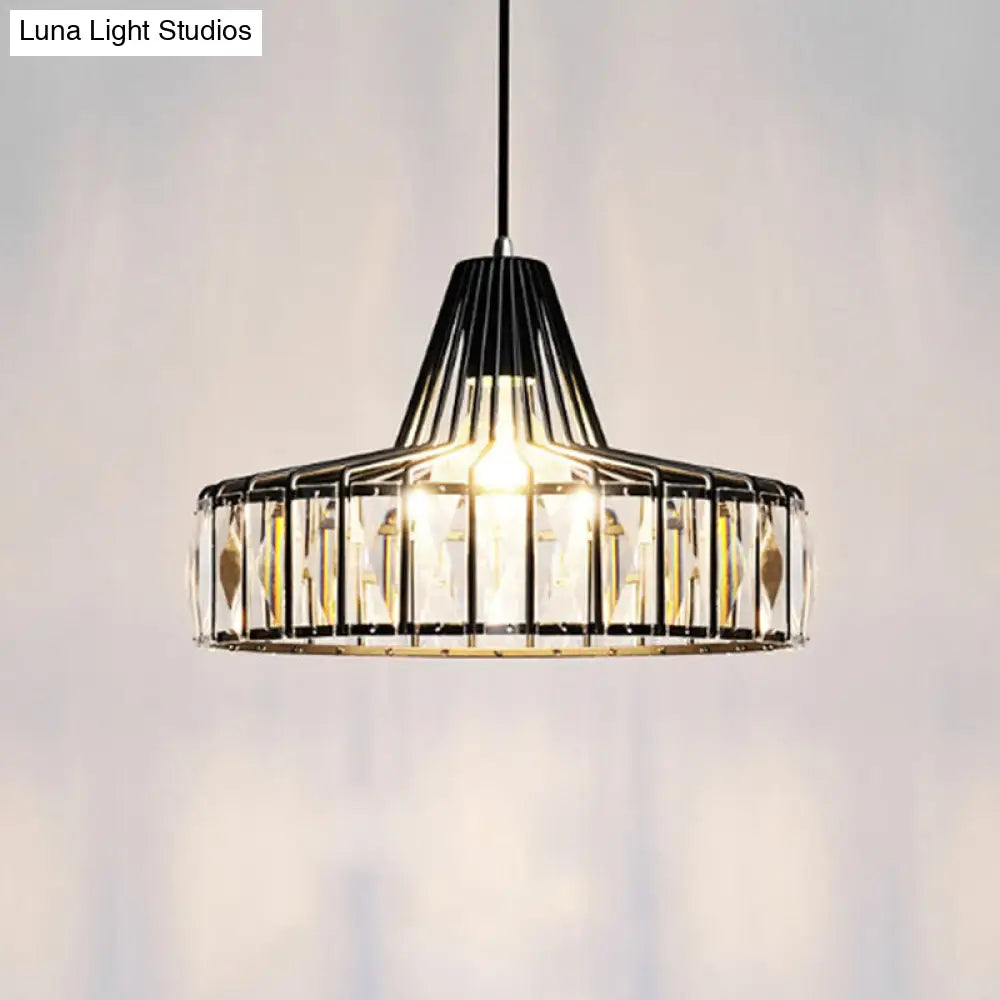 Modern Crystal Pendant Light With Black Metal Frame - Ideal For Dining Room Ceiling