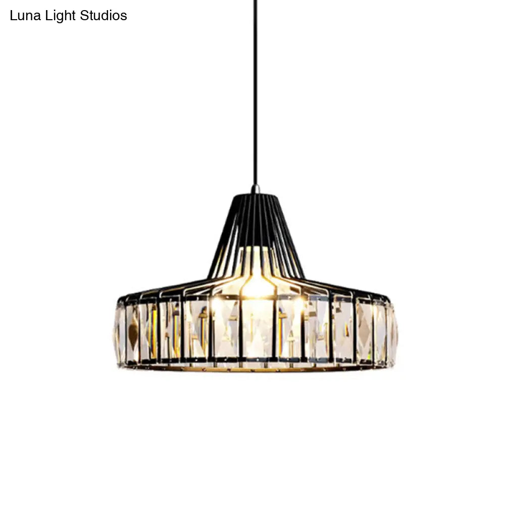 Black Metal Frame Crystal Pendant Light For Dining Room - Modern Ceiling Hanging Fixture