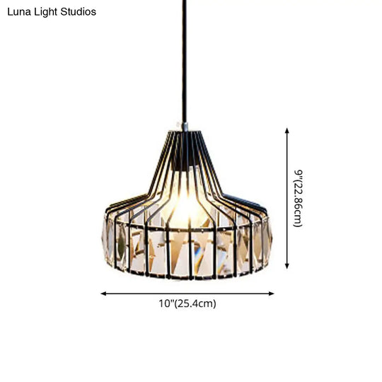 Modern Crystal Pendant Light With Black Metal Frame - Ideal For Dining Room Ceiling