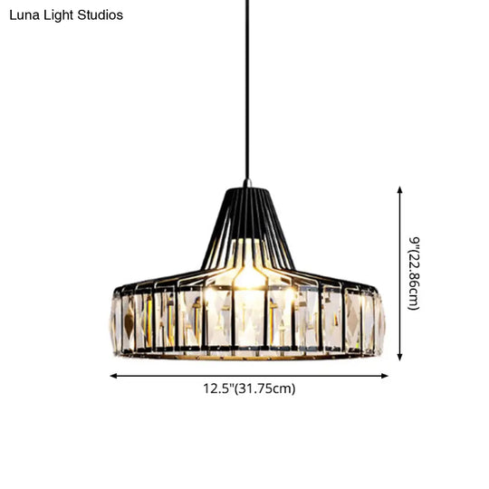 Black Metal Frame Crystal Pendant Light For Dining Room - Modern Ceiling Hanging Fixture