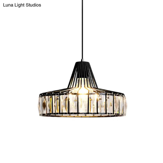 Modern Crystal Pendant Light With Black Metal Frame - Ideal For Dining Room Ceiling / 12.5