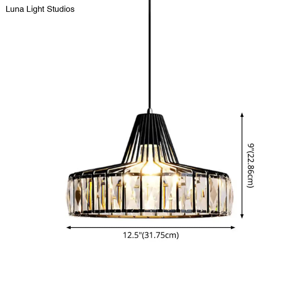 Modern Crystal Pendant Light With Black Metal Frame - Ideal For Dining Room Ceiling