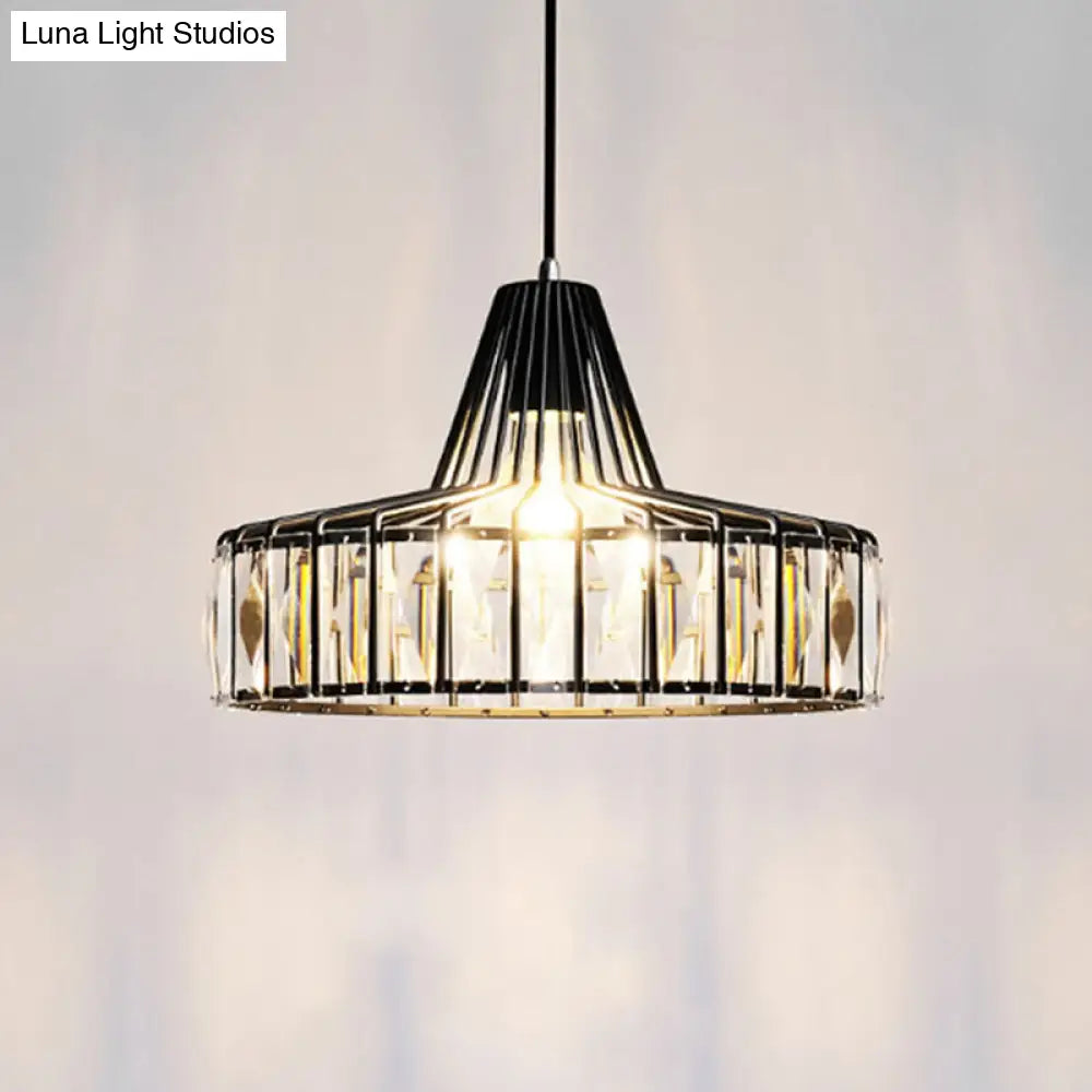 Black Metal Frame Crystal Pendant Light For Dining Room - Modern Ceiling Hanging Fixture