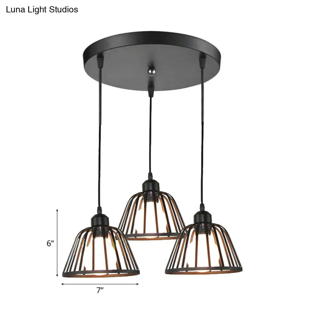Black Metal Frame Dome Pendant With 3 Light Bulbs For Kitchen Ceiling
