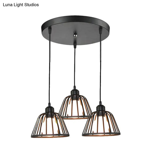 Dome Pendant Light With Metal Frame: 3-Light Kitchen Ceiling Hanging In Black