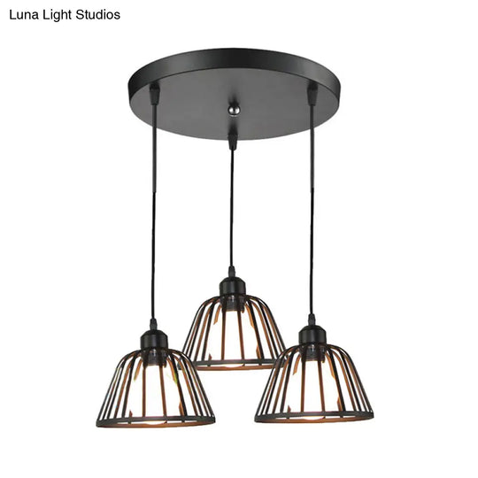 Black Metal Frame Dome Pendant With 3 Light Bulbs For Kitchen Ceiling