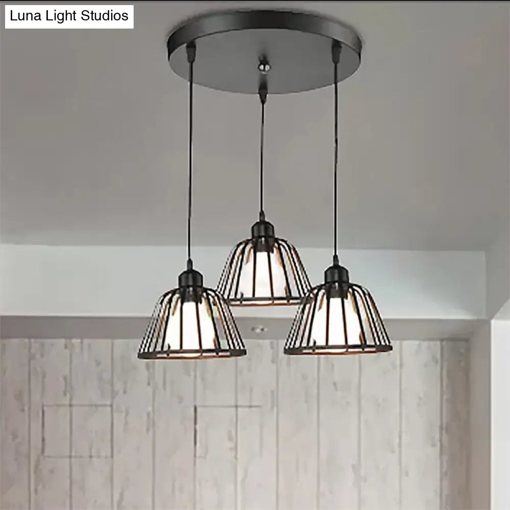 Dome Pendant Light With Metal Frame: 3-Light Kitchen Ceiling Hanging In Black