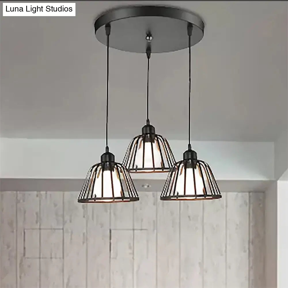 Black Metal Frame Dome Pendant With 3 Light Bulbs For Kitchen Ceiling