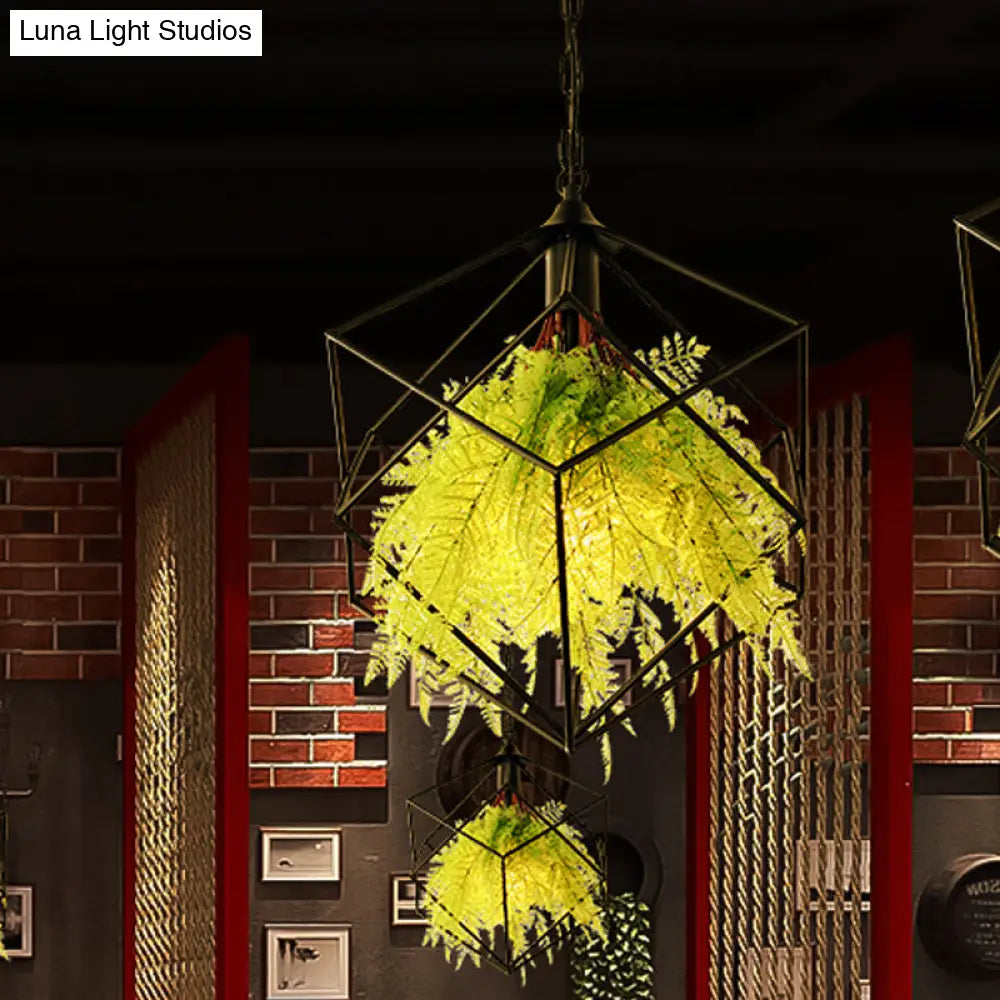 Geometric Plant Hanging Pendant In Black Metal With Led Bulb - 18/21.5 Width Perfect For Restaurants