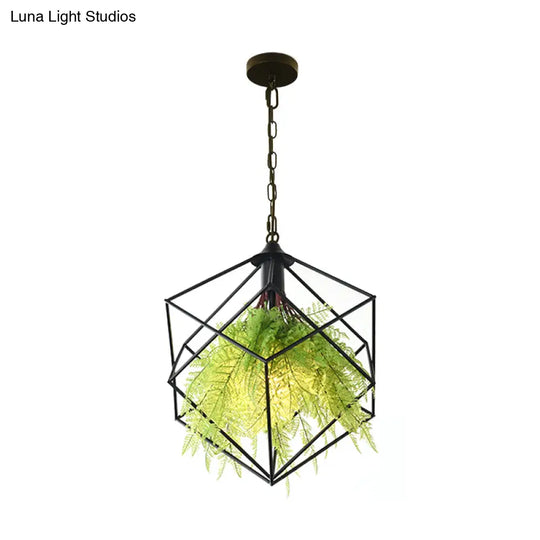 Black Metal Geometric Plant Hanging Pendant With Led Light Ideal For Restaurants - 1 Bulb