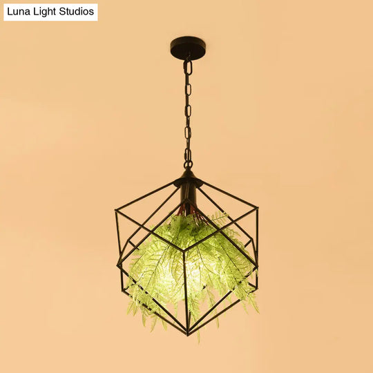 Black Metal Geometric Plant Hanging Pendant With Led Light Ideal For Restaurants - 1 Bulb