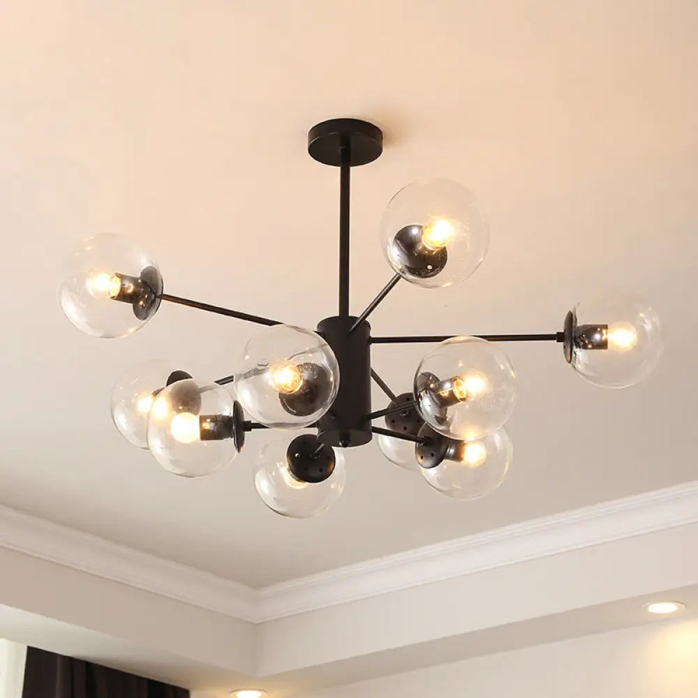 Black Metal Hanging Chandelier Light With Spherical Glass Shade For Modern Bedroom 10 / Clear