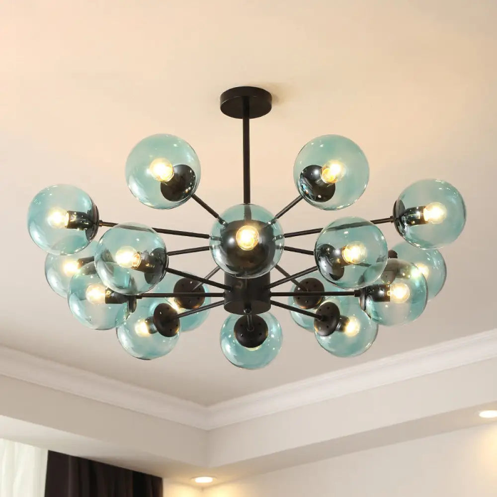 Black Metal Hanging Chandelier Light With Spherical Glass Shade For Modern Bedroom 16 / Blue