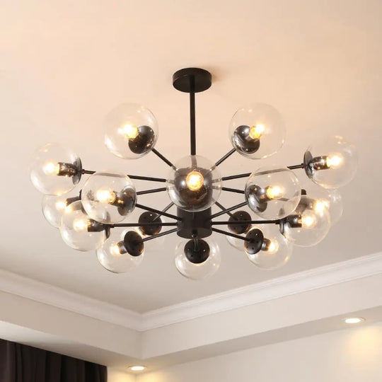 Black Metal Hanging Chandelier Light With Spherical Glass Shade For Modern Bedroom 16 / Clear