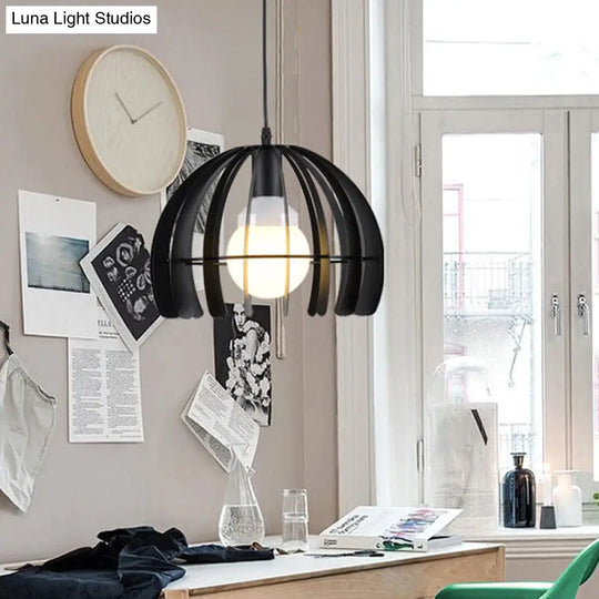 Hemisphere Pendant Lamp: Elegant Factory Black Metal Hanging Light For Living Room