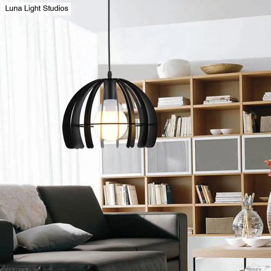 Hemisphere Pendant Lamp: Elegant Factory Black Metal Hanging Light For Living Room