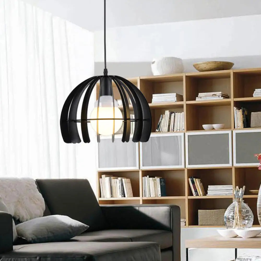 Black Metal Hemisphere Pendant Lamp - 1-Light Hanging Light Fixture For Living Room